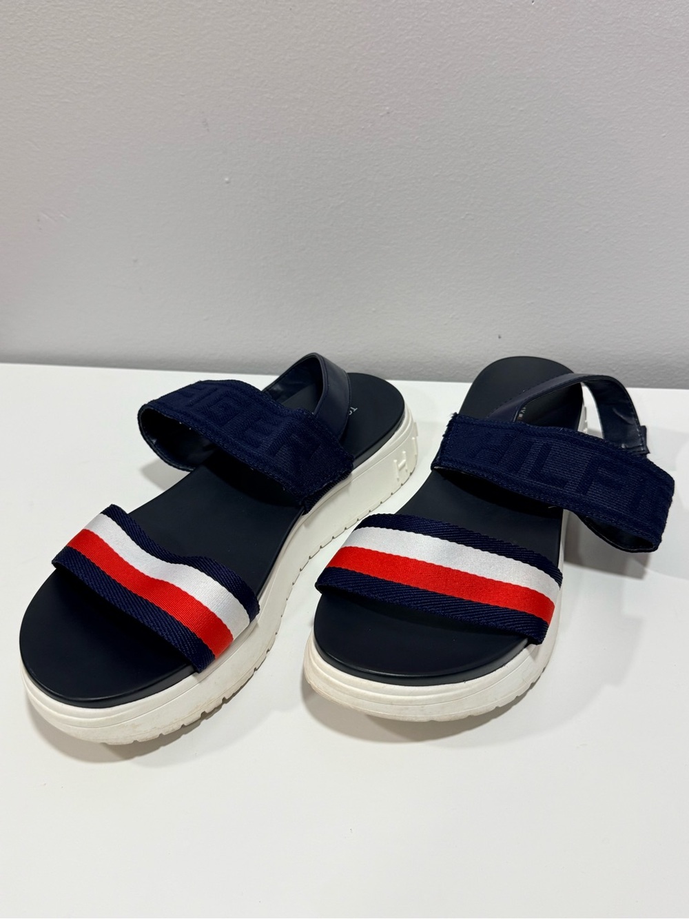 Kids Navy Sport Sandals with Red & White Stripe